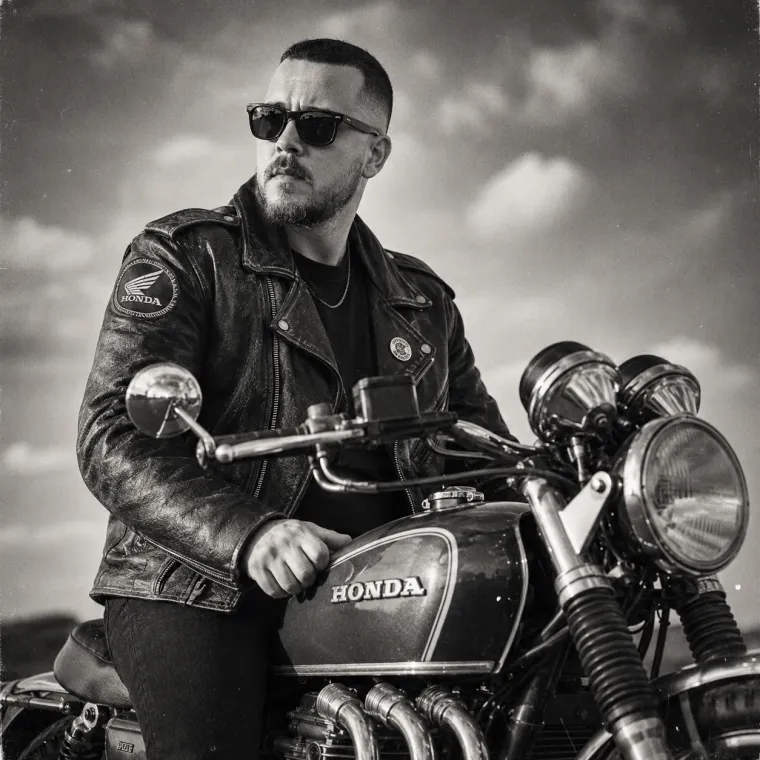 Retro Biker Noir: винтажный мотоцикл и приглушённые тона