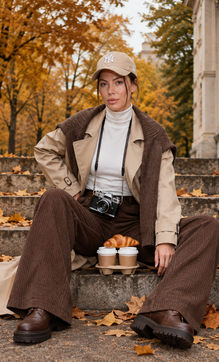 Модный осенний street-style образ на городской улице
