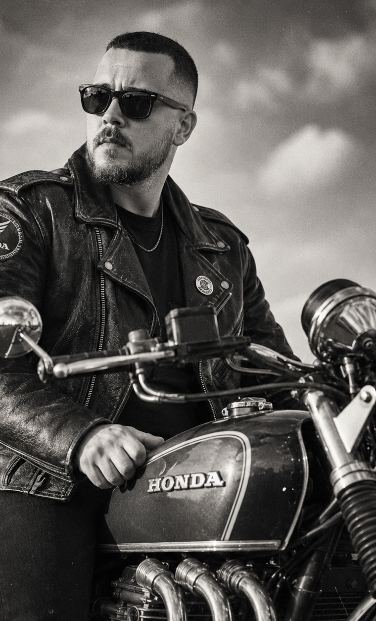 Retro Biker Noir: винтажный мотоцикл и приглушённые тона